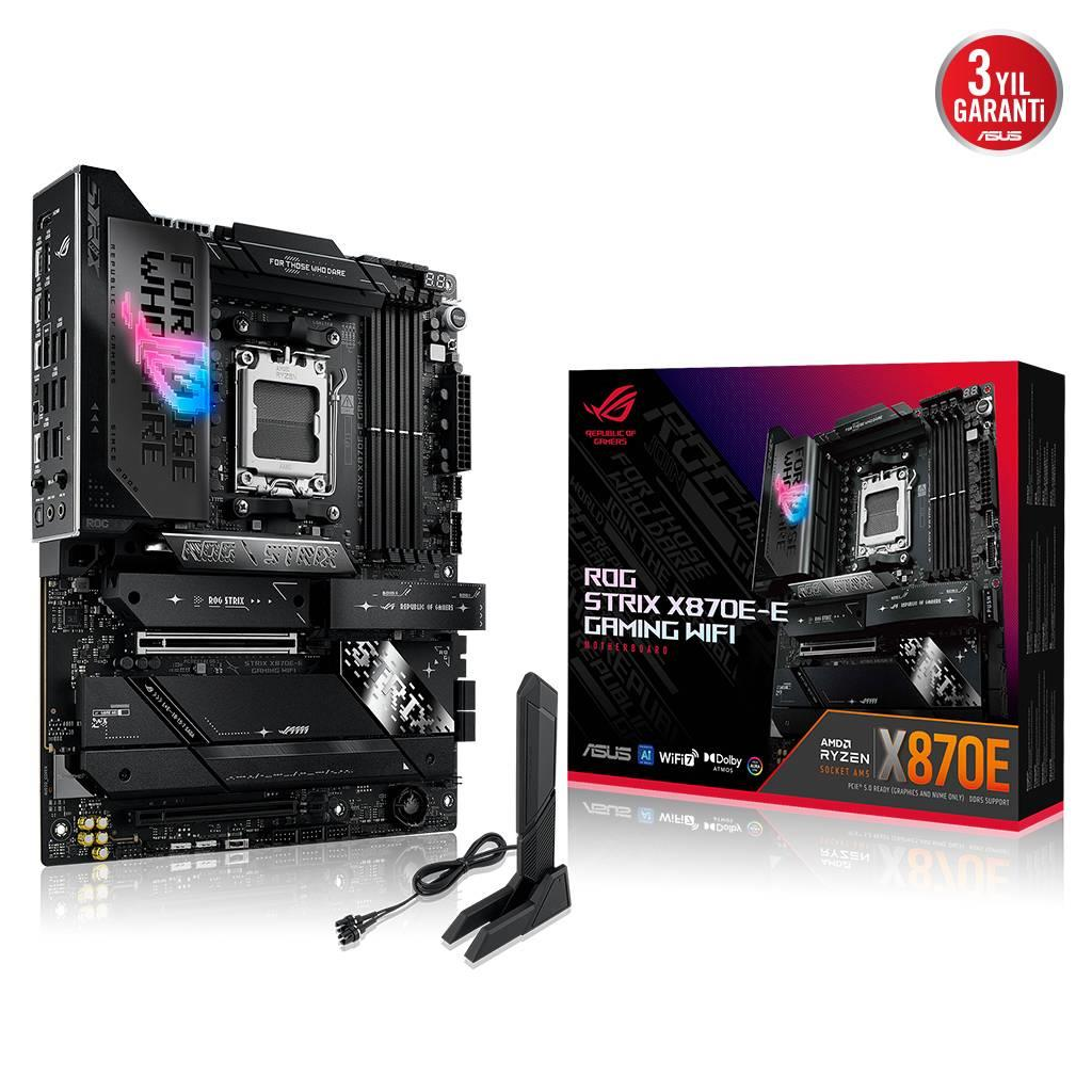 ROG-STRIX-X870E-E-GAMING-WIFI_1 ASUS ROG STRIX X870E-E GAMING WIFI, 4xDDR5, 5xM.2, HDMI, DP, Type-C, PCIe 5.0, 2xWi-Fi 7, Bluetooth v5.4, AM5 Soket GAMING Anakart - Görsel 1