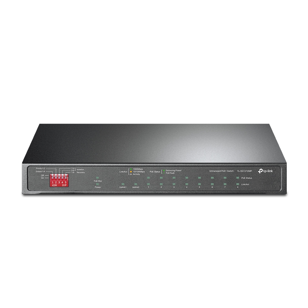 SG1210MP_1 TP-LINK TL-SG1210MP, 8 Port, GigaBit, PoE 123W, 1 Port GigaBit Lan, 1 Port GigaBit SFP, Yönetilebilir, Metal Kasalı Switch - Görsel 1
