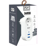 FLY 3400-01, 1 Soket, 2 USB, 1 Type-C, Akım Korumalı Priz, 2.1A, (Beyaz)