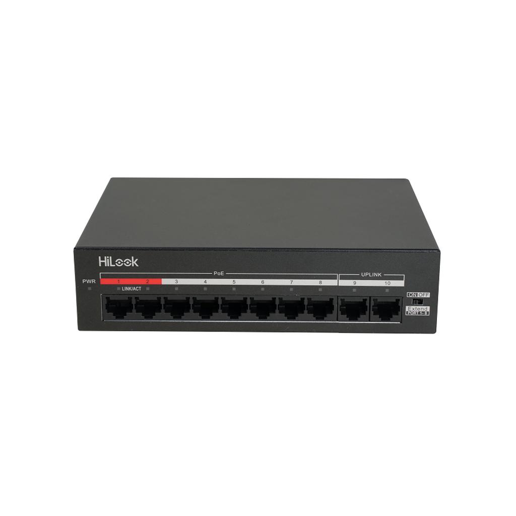 NS-0110MP-60_1 HILOOK NS-0110MP-60, 8 Port, Megabit, PoE 60W, 2 Port Megabit Uplink, Yönetilemez, Masaüstü Switch - Görsel 1