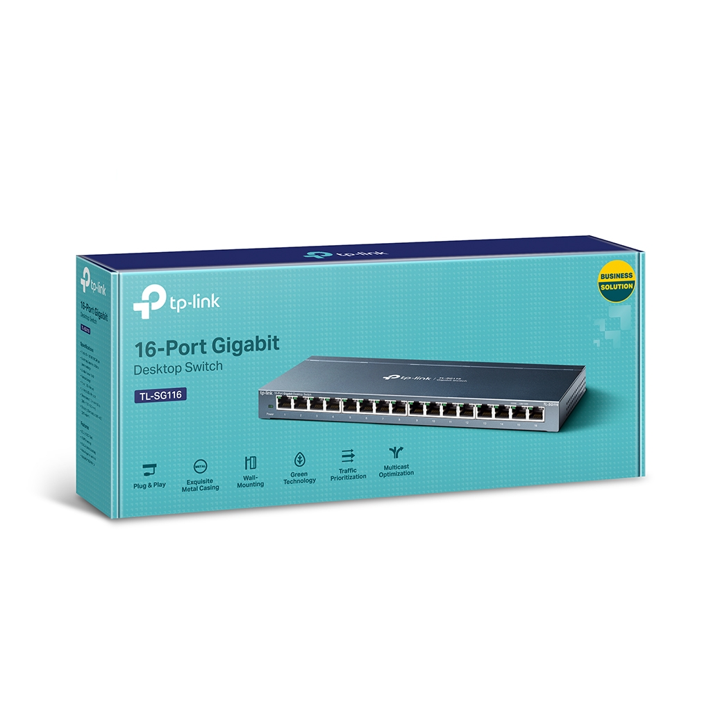 SG116_1 TP-LINK TL-SG116(UN) V2, 16 Port, GigaBit, Metal Kasa, Masaüstü Switch - Görsel 1